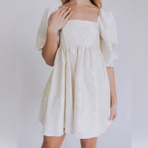 Square Neck Puff Sleeve bead embellished dress